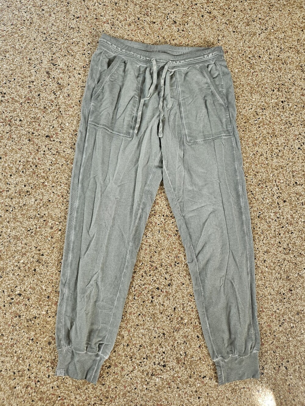 Barefoot Dreams Malibu Collection Pale Khaki Distressed Cotton Jogger Pants M